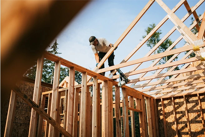 Wooden structures of a house being built